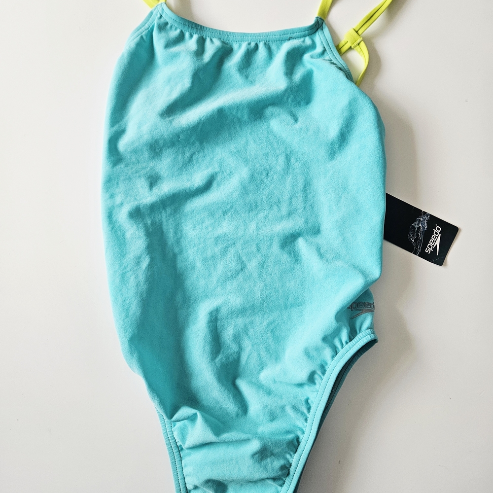 Speedo Turquoise One-Piece Swimsuit with Neon Yellow Straps